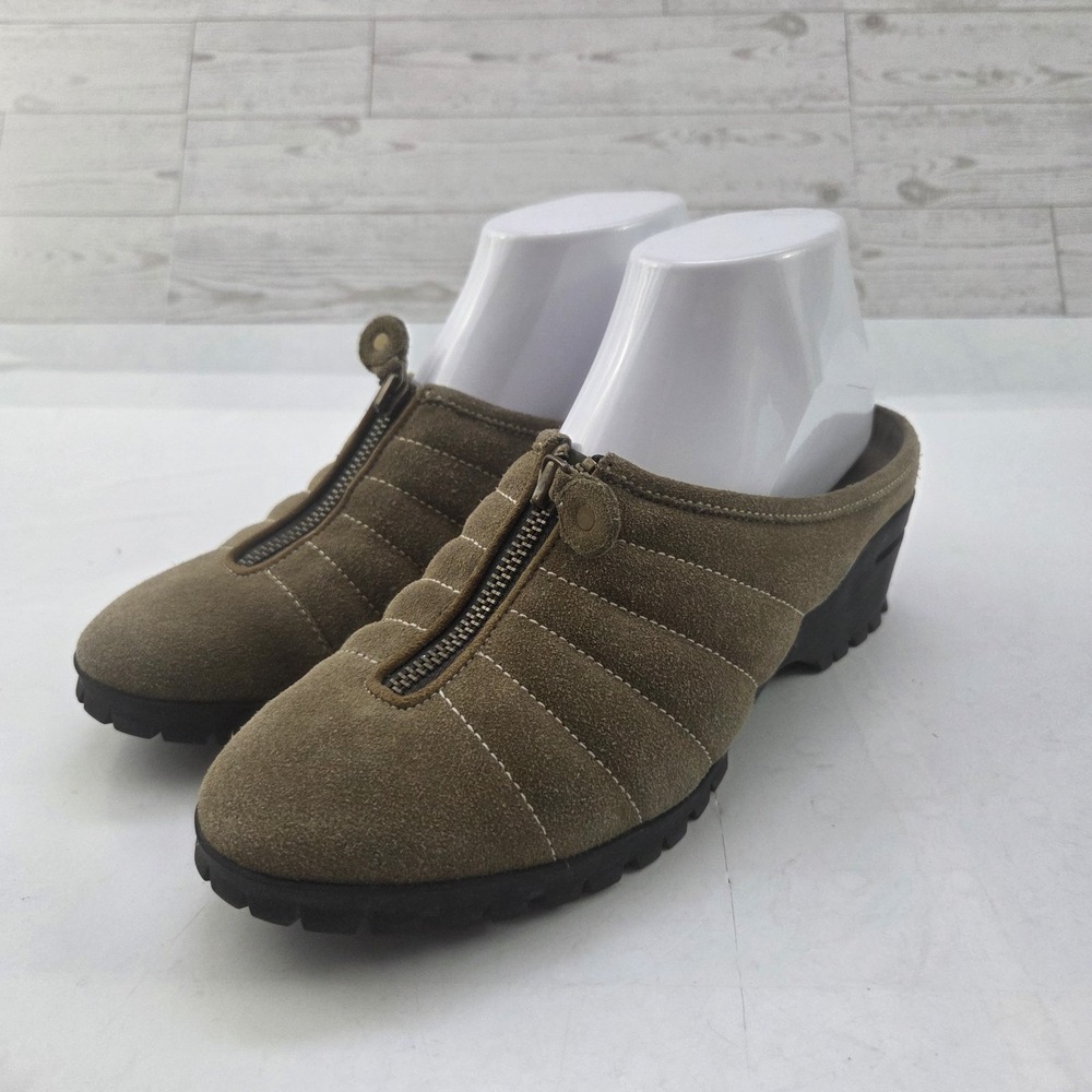 Cole Haan Mule Shoes Womens 7 Greenish Brown Suede Slip On Quiet Luxury Comfort